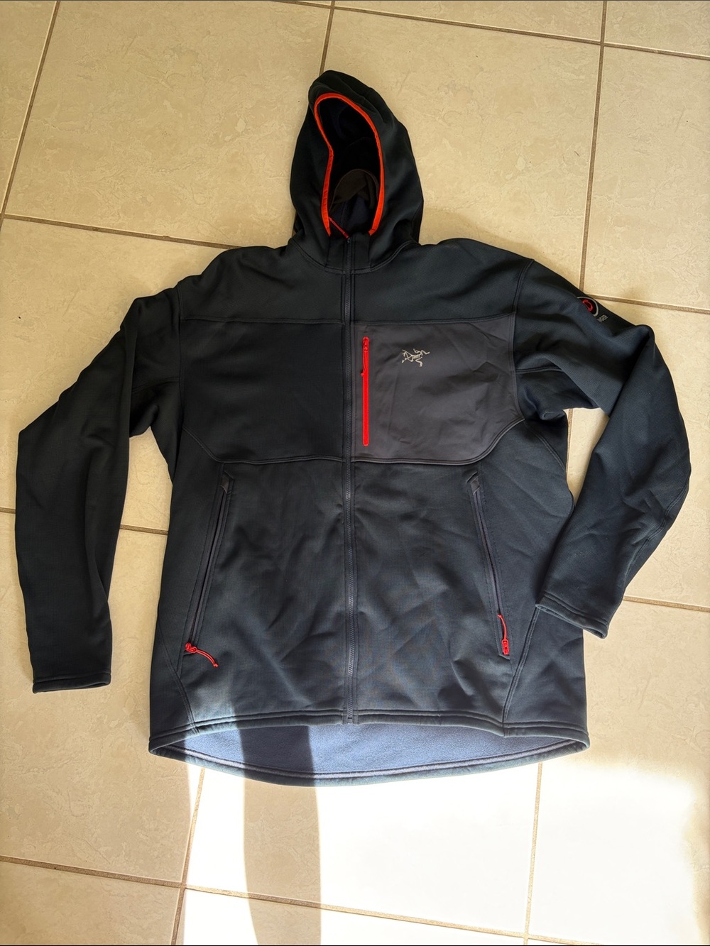 Arc'teryx Navy Blue Performance hooded Softshell Jacket with Red Trim